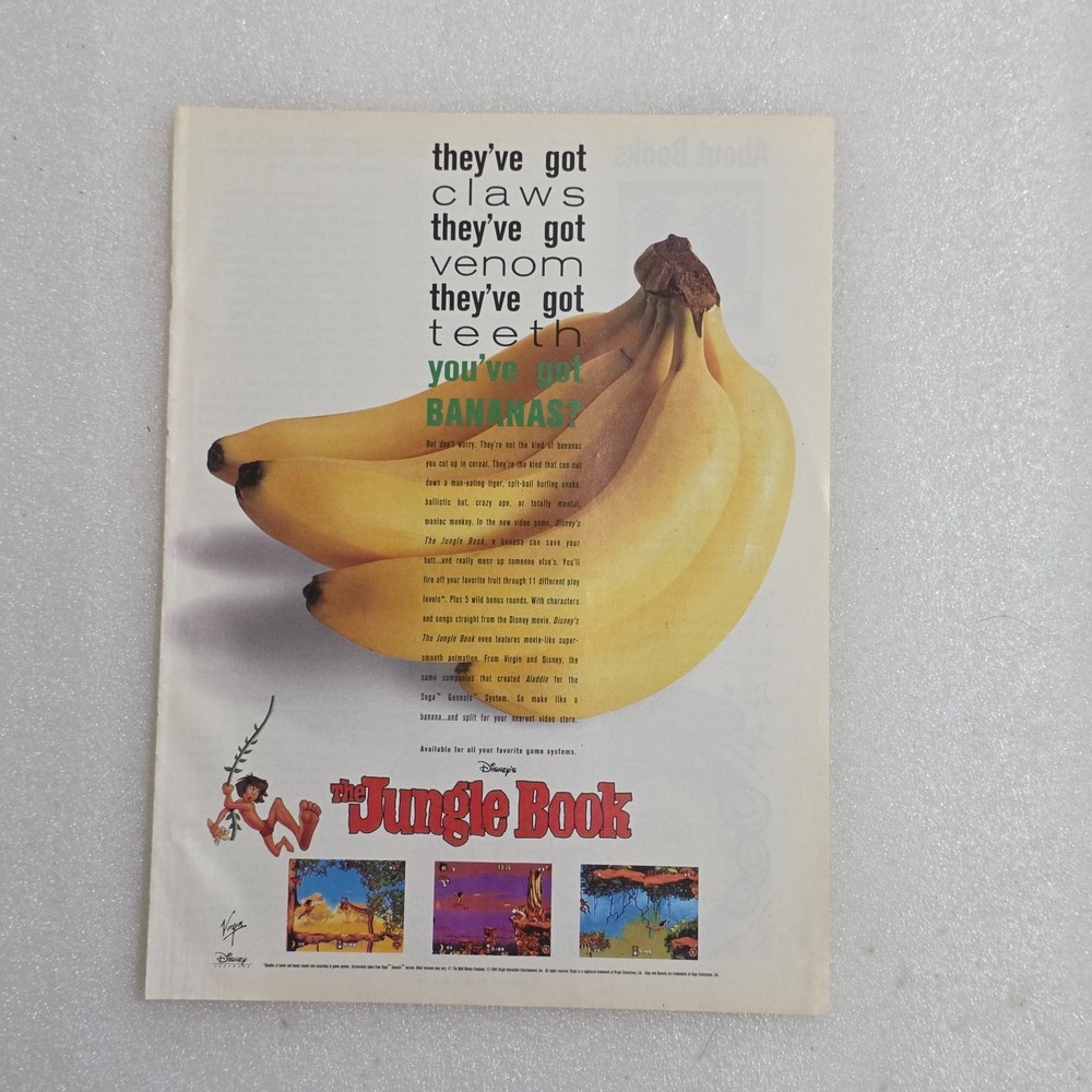 Vintage Print Ad Disney The Jungle Book videogame bananas 8x10 1994